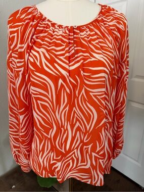 Vince Camuto Orange and White Zebra-Print Peasant Blouse